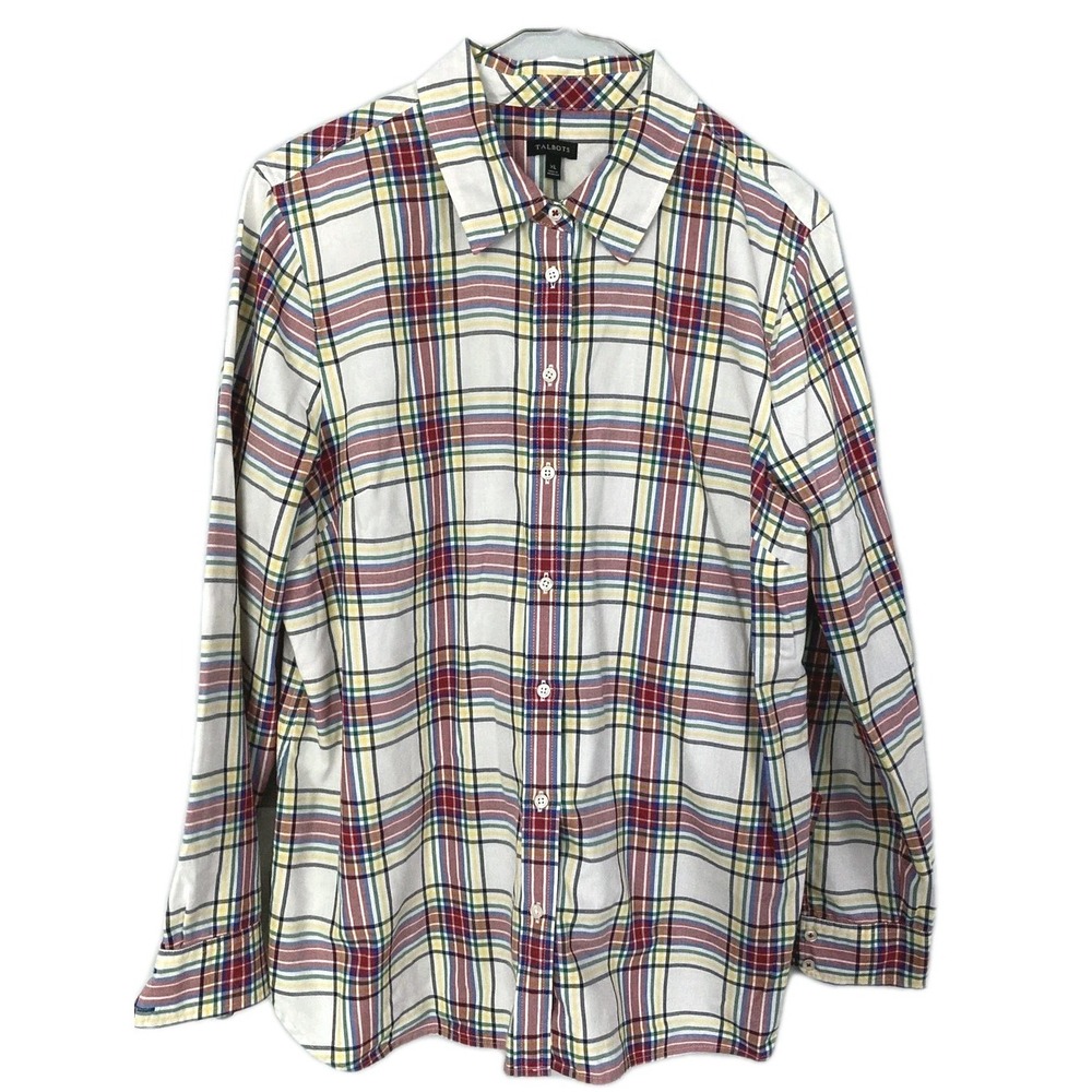 Talbots Shirt Women XL Multicolor Plaid Button Up Long Sleeve Cotton EUC